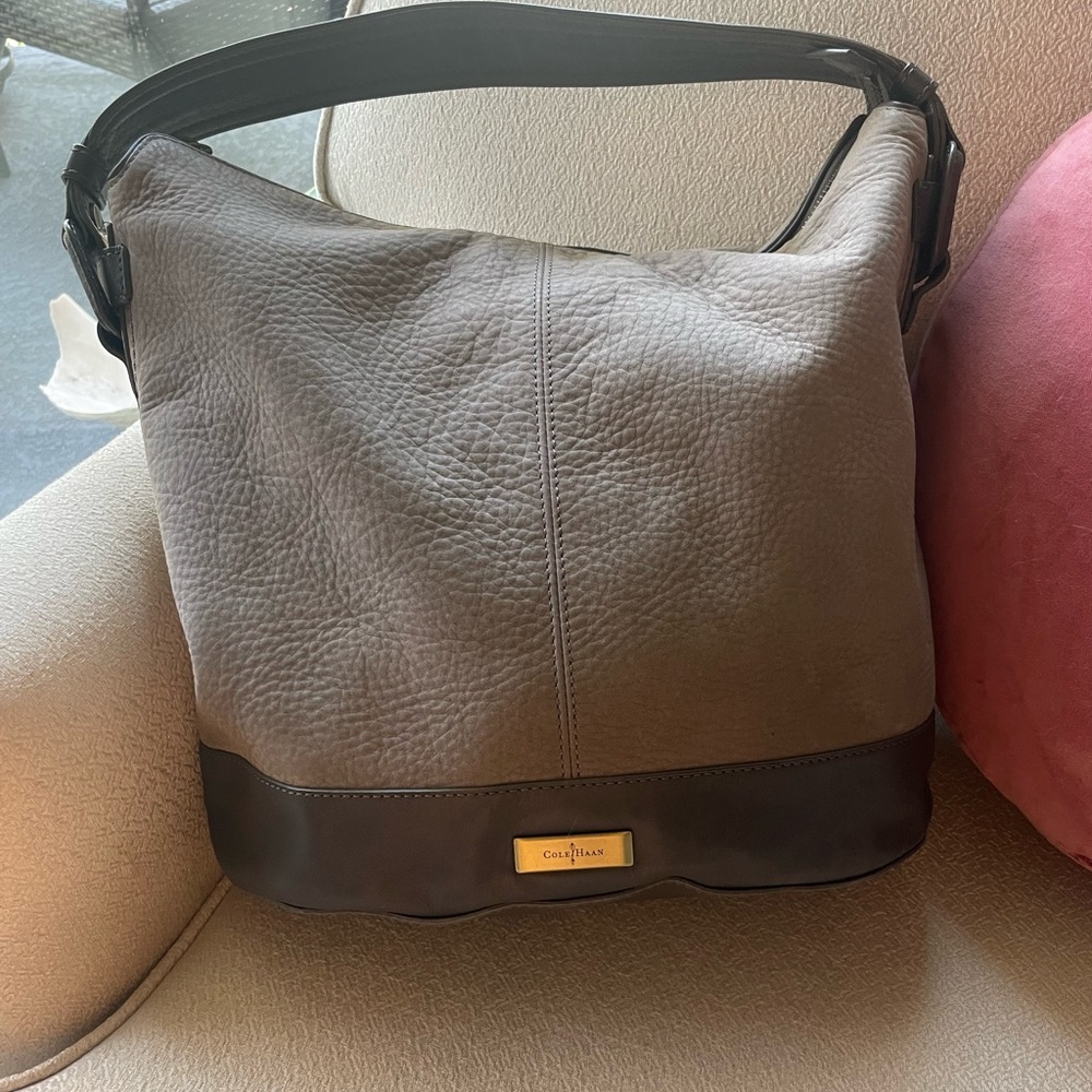 Cole Haan Two-Tone Leather and Nubuck Hobo Bag
